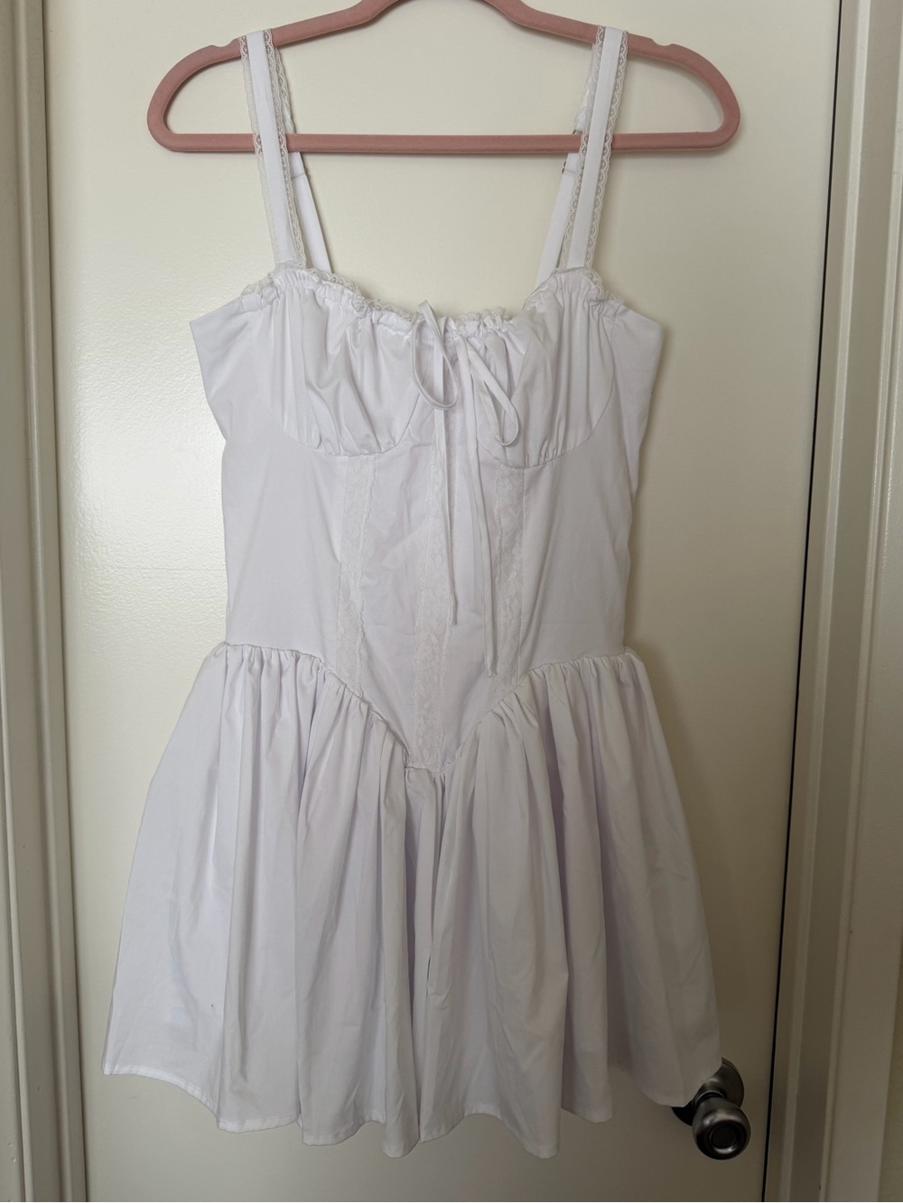 White Dress With Basque Waist and Lace Up Back